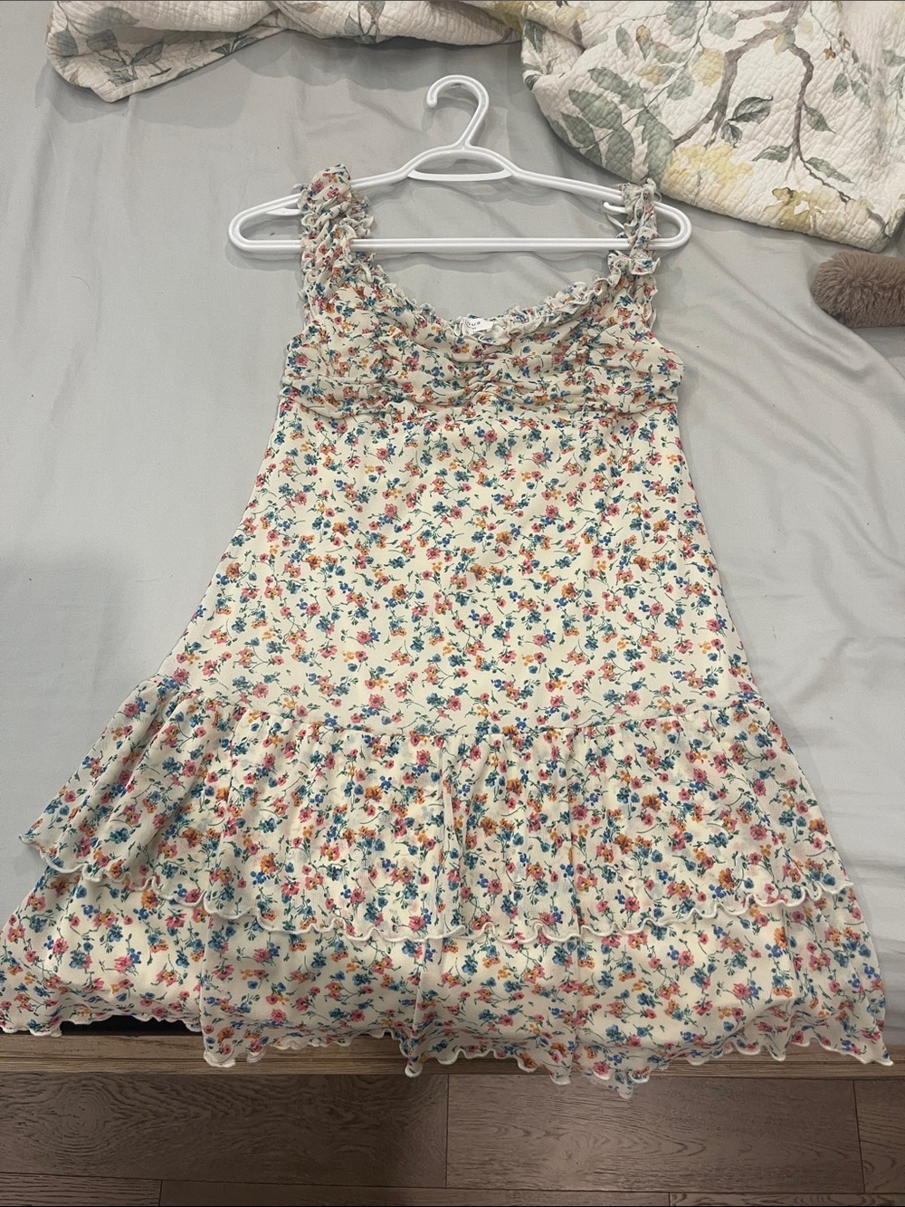 Women’s Floral Cream Sundress with Ruffle Hem